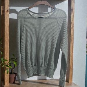 Elegant Sage Green Waffle Knit Sweatshirt